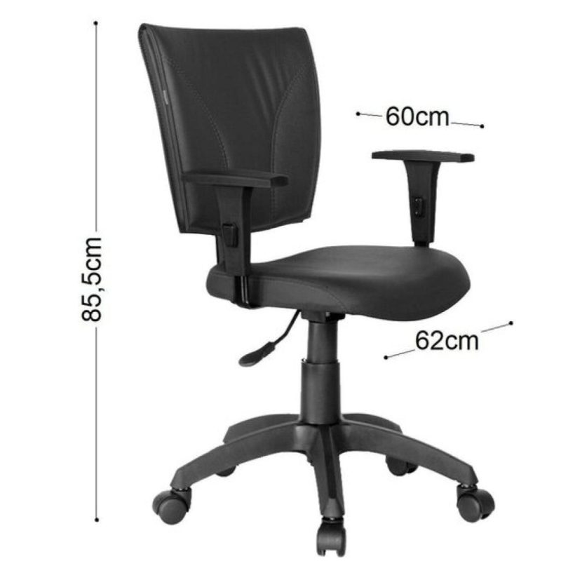 Cadeira B-ONE Giratória com Braços Reguláveis – Corino Preto – 31009 RORIZ Móveis para Escritório Executiva 6