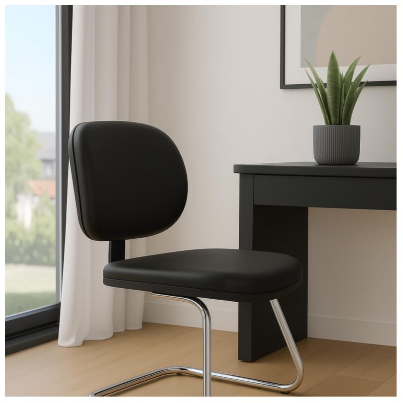Cadeira Executiva LISA Base em “S” CROMADA – Corino Preto – 31015 RORIZ Móveis para Escritório Cadeiras Fixas 8