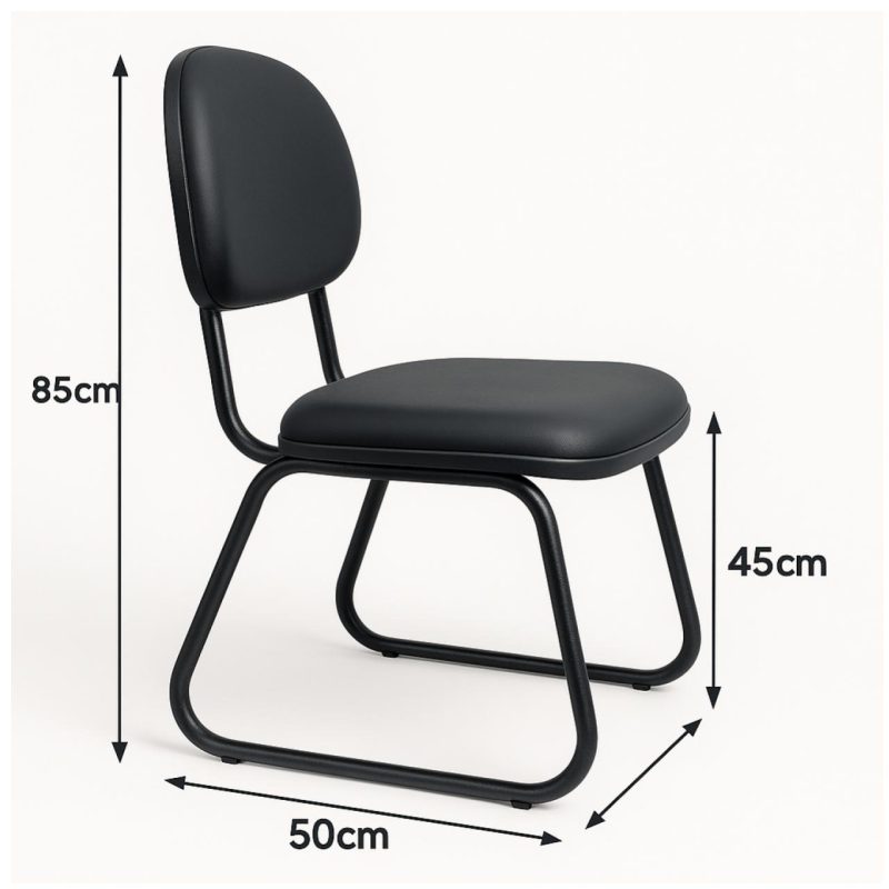 Cadeira Secretária Trapézio – Corino Preto – 31103 RORIZ Móveis para Escritório Cadeiras Fixas 4
