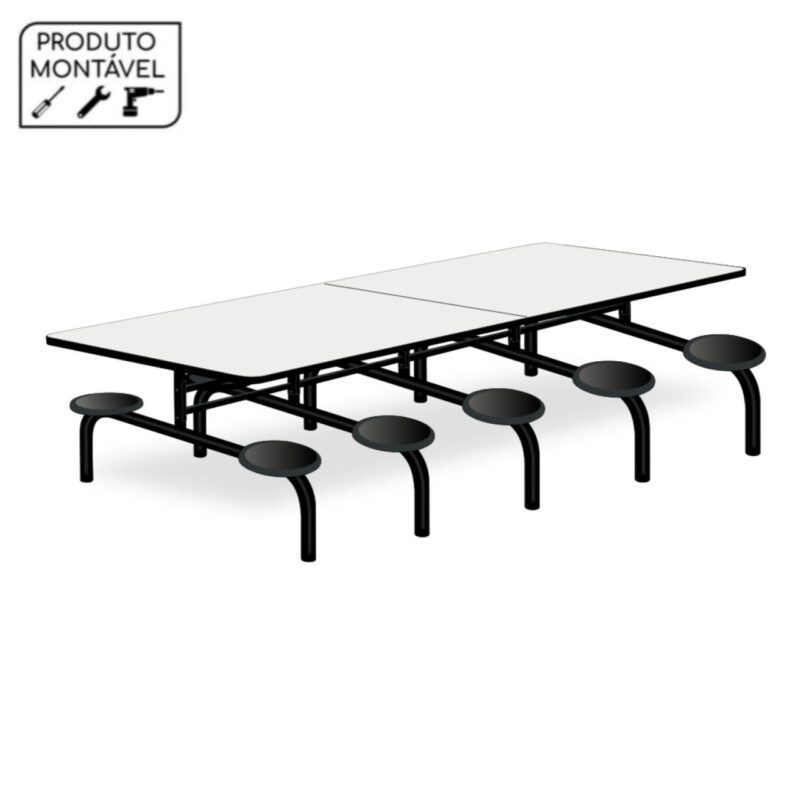 Mesa p/ Refeitório Fixo 10 Lugares MDP BRANCO DE 25 MM 50046 RORIZ Móveis para Escritório Fixo 2