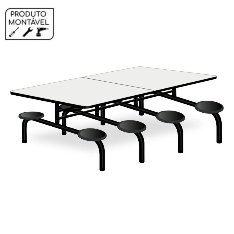 Mesa para Refeitório 8 Lugares MDP Branco de 25 mm FIXO – 50045 RORIZ Móveis para Escritório Fixo 2