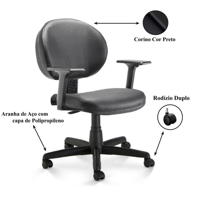 Cadeira de Escritório Executiva PLUS c/ Braços Reguláveis – Corino Cor Preto 32970 RORIZ Móveis para Escritório Executiva 3