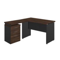 Mesa Escritório em “L” c/ Gaveteiro 1,50×1,50m MARSALA/PRETO – 23480 RORIZ Móveis para Escritório Linha 30 mm Marsala – Preto