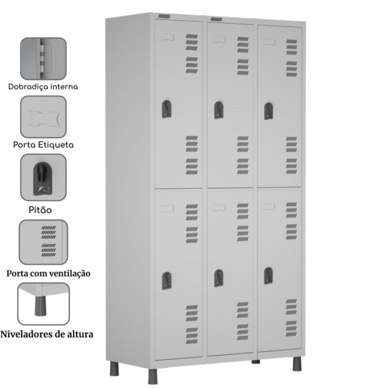 Roupeiro LOCKER de Aço c/ 06 PORTAS GRANDES – 1,90×0,96×0,40m – CZ/CZ – W3 – 11014 RORIZ Móveis para Escritório Roupeiro de Aço 3