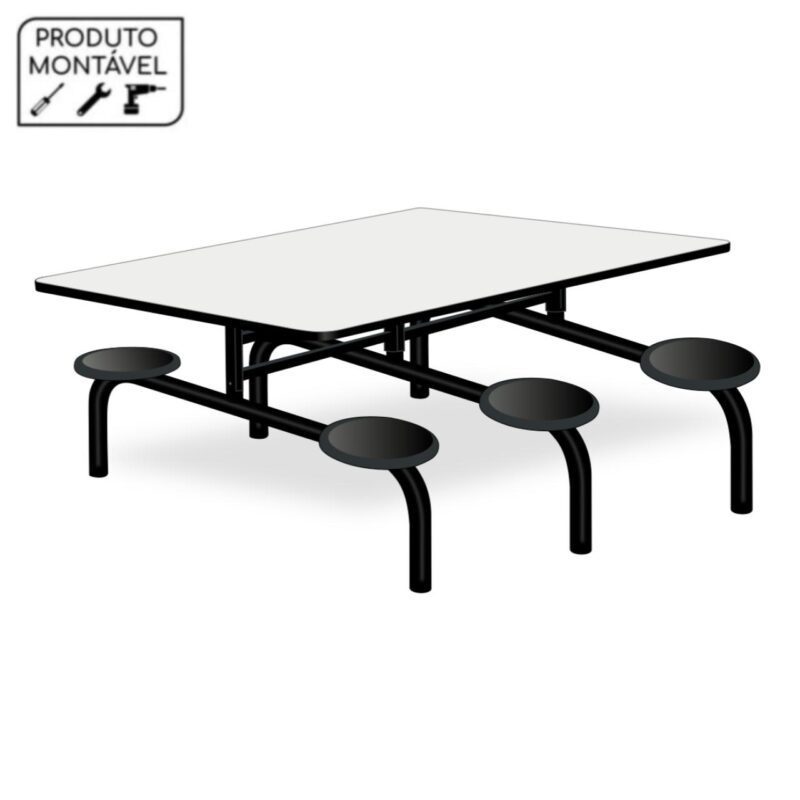 Mesa p/ Refeitório Fixo 06 Lugares MDP BRANCO DE 25 MM 50050 RORIZ Móveis para Escritório Fixo 2