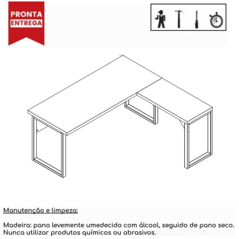 Mesa em L PÉ QUADRO (Mesa 1,70m + Mesa Auxiliar) – S/ Gavetas NOGAL SEVILHA/PRETO – 24478 RORIZ Móveis para Escritório Linha 40 mm Nogal – Preto 3