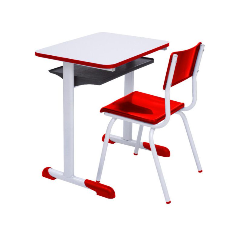 Kit Escolar Individual VERMELHO – (Mesa e Cadeira) – JUVENIL – MADEIRA – COR VERMELHO – 40092 RORIZ Móveis para Escritório Conjunto Escolar 3