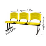 Cadeira Longarina PLÁSTICA 03 Lugares – Cor Amarelo 33025 RORIZ Móveis para Escritório Longarinas 9