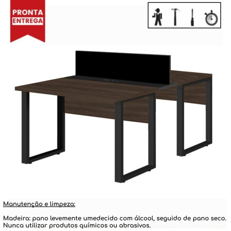 Mesa Estação de Trabalho Dupla 1,50×1,35m 2 Lugares s/ Gavetas c/ ponto de tomada PÉ QUADRO MARSALA/PRETO – 64002 RORIZ Móveis para Escritório Linha 30 mm Marsala – Preto 4