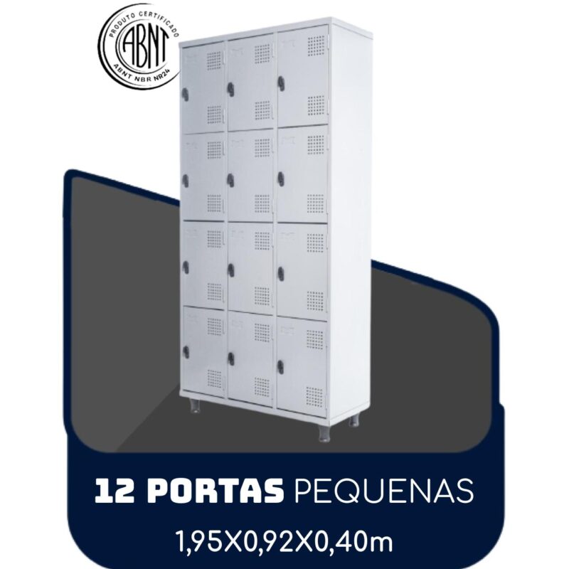 Armário Roupeiro de Aço c/ 12 Portas PEQUENAS – 1,95×0,92×0,40m – SA – CZ/CZ – 14001 RORIZ Móveis para Escritório Roupeiro de Aço 2