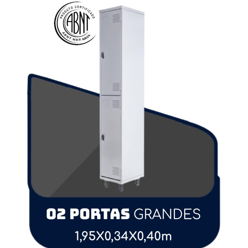 Armário Roupeiro de Aço c/ 02 Portas GRANDES – 1,95×0,34×0,40m – SA – CZ/CZ – 14007 RORIZ Móveis para Escritório Roupeiro de Aço 2