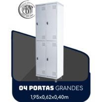 Armário Roupeiro de Aço c/ 04 Portas GRANDES – 1,95×0,62×0,40m – SA – CZ/CZ – 14008 RORIZ Móveis para Escritório Roupeiro de Aço