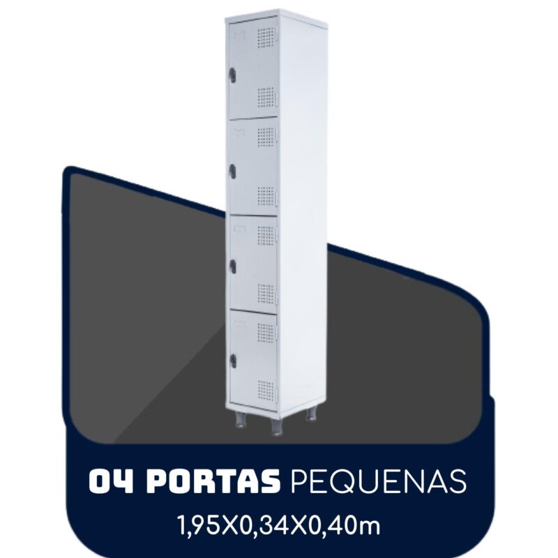 Armário Roupeiro de Aço c/ 04 Portas PEQUENAS 1,95×0,34×0,40m PEQUENAS – SA – CZ/CZ – 14011 RORIZ Móveis para Escritório Roupeiro de Aço 2