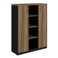 Armário Alto Credenza com Nicho – 1,61×1,20×0,45m NOGAL SEVILHA/PRETO – 21415 RORIZ Móveis para Escritório Linha 40 mm Nogal – Preto