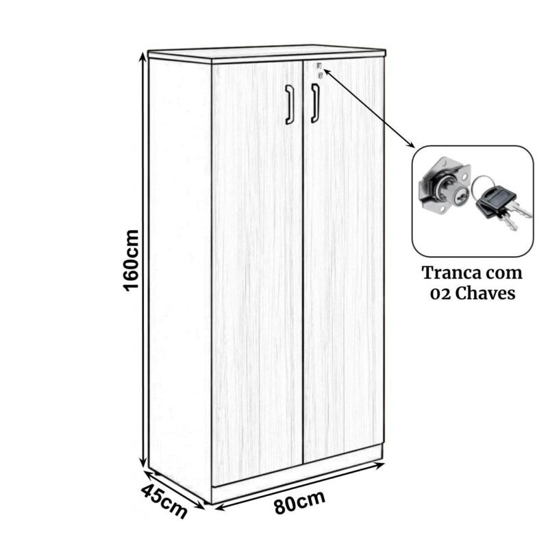 Armário Alto Fechado com 02 Portas – 1,60×0,80×0,45m MARSALA / PRETO – 51009 RORIZ Móveis para Escritório Linha 30 mm Marsala – Preto 3