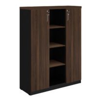 Armário Alto Credenza com Nicho 1,60×1,20×0,45m MARSALA / PRETO – 51018 RORIZ Móveis para Escritório Linha 30 mm Marsala – Preto