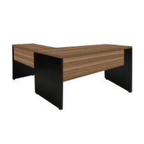 Mesa de Escritório em L (Mesa 1,50m + Mesa Auxiliar) – Sem Gavetas NOGAL SEVILHA/PRETO – 21476 RORIZ Móveis para Escritório Linha 40 mm Nogal – Preto