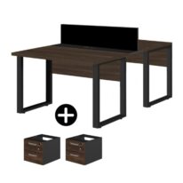 Mesa Estação de Trabalho Dupla 1,50×1,35m 2 Lugares c/ Gavetas c/ ponto de tomada PÉ QUADRO MARSALA/PRETO – 64003 RORIZ Móveis para Escritório Linha 30 mm Marsala – Preto