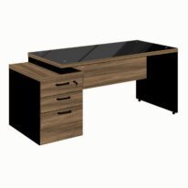 Mesa PEDESTAL RETA C/ VIDRO (03 Gav.) – 1,92X0,70m NOGAL SEVILHA/PRETO – 21399 RORIZ Móveis para Escritório Linha 40 mm Nogal – Preto