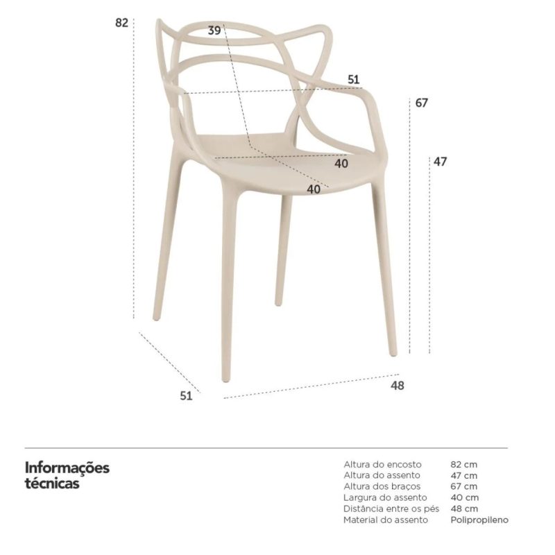 Cadeira Interlocutor ALLEGRA para Escritório ou Jantar – Polipropileno – Cor AREIA – 48009 RORIZ Móveis para Escritório Cadeira Fixa Plástica 8
