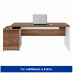 Mesa PEDESTAL RETA (03 Gav.) – 1,92X0,70m – WORKSTART – NOGAL SEVILHA/BRANCO- 34405 RORIZ Móveis para Escritório Linha 40 mm Nogal – Branco 12