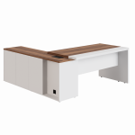 Mesa Escritório PRESIDENTE c/ Armário Pedestal – 1,82×1,80m – NOGAL SEVILHA/BRANCO – 34602 RORIZ Móveis para Escritório Linha 40 mm Nogal – Branco 10