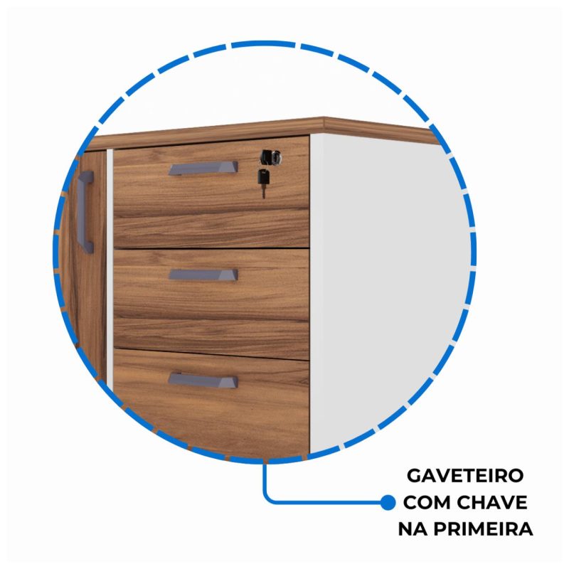 Mesa Escritório PRESIDENTE c/ Armário Pedestal – 1,82×1,80m – NOGAL SEVILHA/BRANCO – 34602 RORIZ Móveis para Escritório Linha 40 mm Nogal – Branco 6