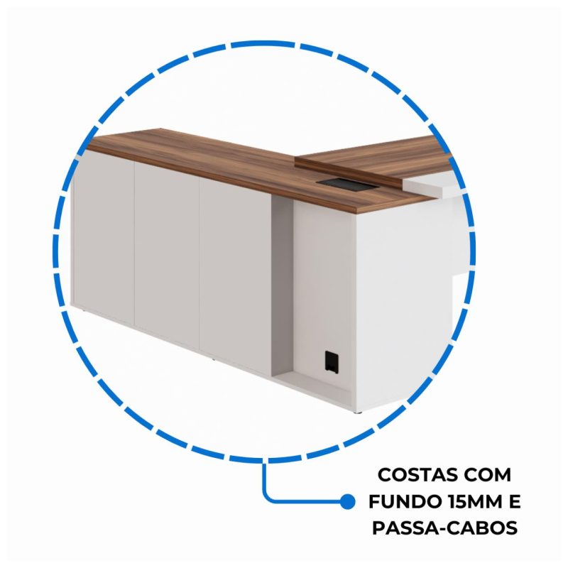 Mesa Escritório PRESIDENTE c/ Armário Pedestal – 1,82×1,80m – NOGAL SEVILHA/BRANCO – 34602 RORIZ Móveis para Escritório Linha 40 mm Nogal – Branco 8