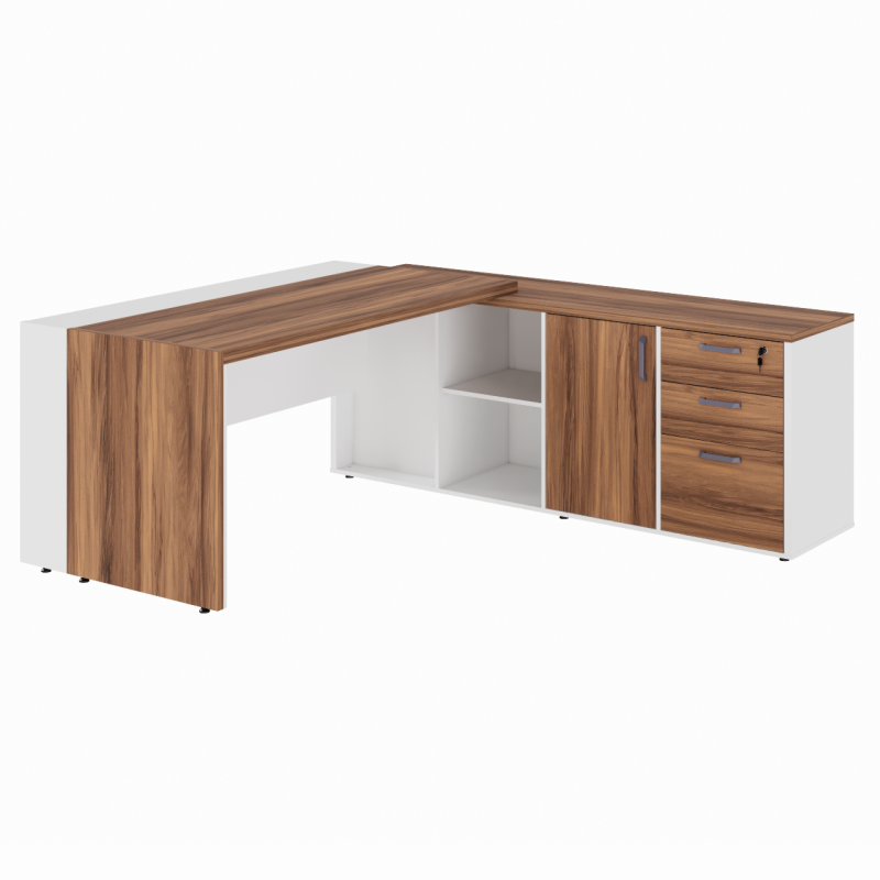 Mesa Escritório PRESIDENTE c/ Armário Pedestal – 1,82×1,80m – NOGAL SEVILHA/BRANCO – 34602 RORIZ Móveis para Escritório Linha 40 mm Nogal – Branco 5
