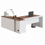 Mesa Escritório PRESIDENTE c/ Armário Pedestal – 1,82×1,80m – NOGAL SEVILHA/BRANCO – 34602 RORIZ Móveis para Escritório Linha 40 mm Nogal – Branco 21