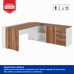 Mesa Escritório PRESIDENTE c/ Armário Pedestal – 1,82×1,80m – NOGAL SEVILHA/BRANCO – 34602 RORIZ Móveis para Escritório Linha 40 mm Nogal – Branco 12
