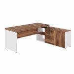 Mesa Diretorzinha c/ Aparador – Pé de MADEIRA – 1,90×1,50m – NOGAL SEVILHA / BRANCO – 34426 RORIZ Móveis para Escritório Linha 40 mm Nogal – Branco 11