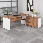 Mesa Diretorzinha c/ Aparador – Pé de MADEIRA – 1,90×1,50m – NOGAL SEVILHA / BRANCO – 34426 RORIZ Móveis para Escritório Linha 40 mm Nogal – Branco 19