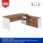 Mesa Diretorzinha c/ Aparador – Pé de MADEIRA – 1,90×1,50m – NOGAL SEVILHA / BRANCO – 34426 RORIZ Móveis para Escritório Linha 40 mm Nogal – Branco 17