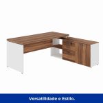 Mesa Diretorzinha c/ Aparador – Pé de MADEIRA – 1,90×1,50m – NOGAL SEVILHA / BRANCO – 34426 RORIZ Móveis para Escritório Linha 40 mm Nogal – Branco 12