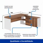 Mesa Diretorzinha c/ Aparador – Pé de MADEIRA – 1,90×1,50m – NOGAL SEVILHA / BRANCO – 34426 RORIZ Móveis para Escritório Linha 40 mm Nogal – Branco 18