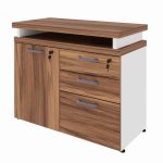 Armário Baixo 03 Gavetas e Porta (MISTO) – NOGAL SEVILHA/BRANCO – 34422 RORIZ Móveis para Escritório Linha 40 mm Nogal – Branco 10