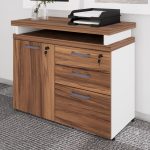 Armário Baixo 03 Gavetas e Porta (MISTO) – NOGAL SEVILHA/BRANCO – 34422 RORIZ Móveis para Escritório Linha 40 mm Nogal – Branco 12