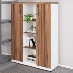Armário Alto Credenza com Nicho – 1,61×1,20×0,45m – NOGAL SEVILHA/BRANCO- 34415 RORIZ Móveis para Escritório Linha 40 mm Nogal – Branco 11