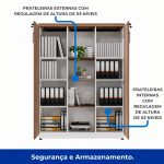 Armário Alto Credenza com Nicho – 1,61×1,20×0,45m – NOGAL SEVILHA/BRANCO- 34415 RORIZ Móveis para Escritório Linha 40 mm Nogal – Branco 12