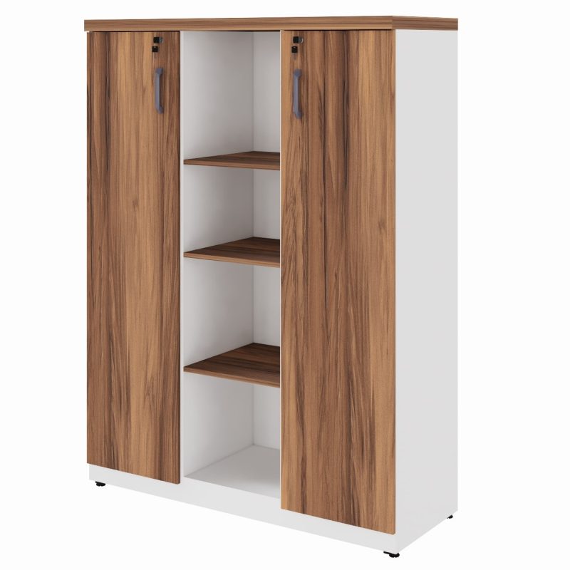 Armário Alto Credenza com Nicho – 1,61×1,20×0,45m – NOGAL SEVILHA/BRANCO- 34415 RORIZ Móveis para Escritório Linha 40 mm Nogal – Branco 2