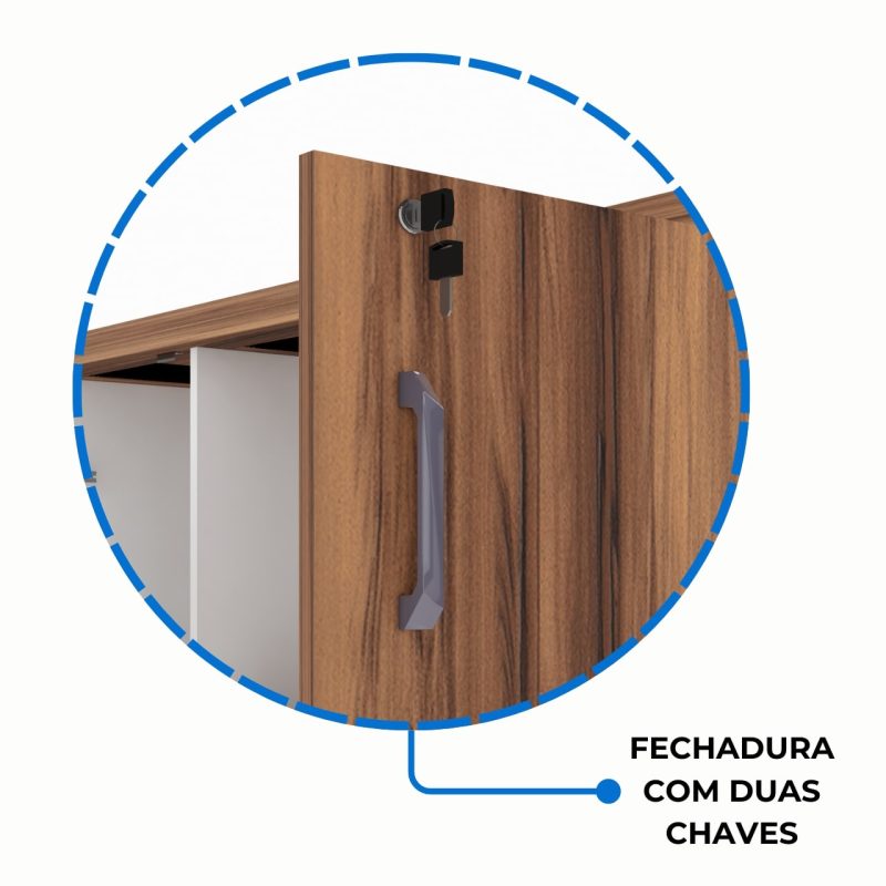 Armário Alto Credenza com Nicho – 1,61×1,20×0,45m – NOGAL SEVILHA/BRANCO- 34415 RORIZ Móveis para Escritório Linha 40 mm Nogal – Branco 5