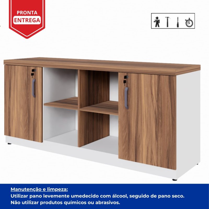 Armário Baixo GOLD Credenza ESPECIAL – 1,60×0,73×0,45m – NOGALSEVILHA / BRANCO – 34502 RORIZ Móveis para Escritório Linha 40 mm Nogal – Branco 2
