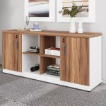 Armário Baixo GOLD Credenza ESPECIAL – 1,60×0,73×0,45m – NOGALSEVILHA / BRANCO – 34502 RORIZ Móveis para Escritório Linha 40 mm Nogal – Branco 10
