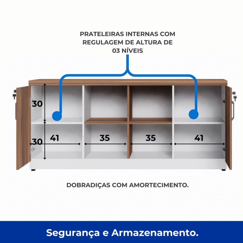Armário Baixo GOLD Credenza ESPECIAL – 1,60×0,73×0,45m – NOGALSEVILHA / BRANCO – 34502 RORIZ Móveis para Escritório Linha 40 mm Nogal – Branco 5