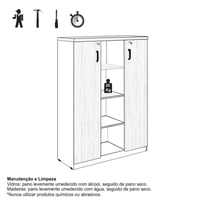 Armário Alto Credenza com Nicho – 1,61×1,20×0,45m – NOGAL SEVILHA/BRANCO- 34415 RORIZ Móveis para Escritório Linha 40 mm Nogal – Branco 9