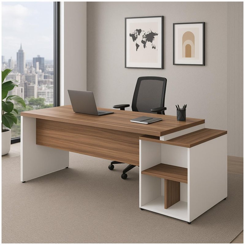 Mesa PEDESTAL RETA (03 Gav.) – 1,92X0,70m – WORKSTART – NOGAL SEVILHA/BRANCO- 34405 RORIZ Móveis para Escritório Linha 40 mm Nogal – Branco 9