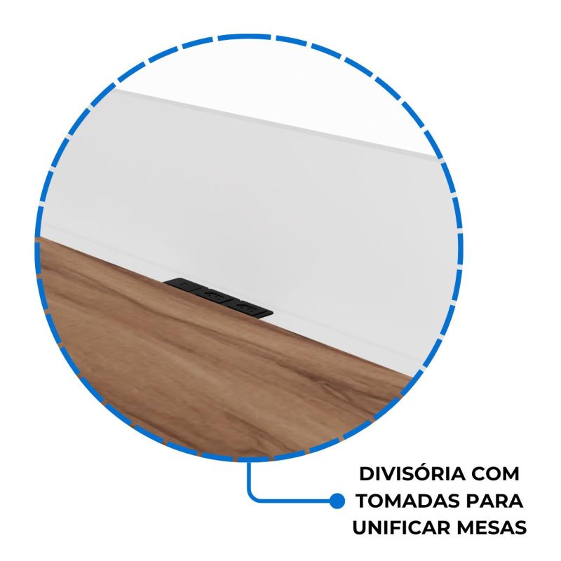 Estação de Trabalho Dupla 1,20×1,35m sem Gavetas c/ ponto de tomada PÉ QUADRO – Cor Nogal Sevilha/Branco – 34424 RORIZ Móveis para Escritório Linha 40 mm Nogal – Branco 7