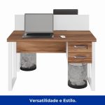 Estação de Trabalho Dupla 1,20×1,35m c/ 02 Gavetas c/ ponto de tomada PÉ QUADRO – Cor Nogal Sevilha/Branco – 34423 RORIZ Móveis para Escritório Linha 40 mm Nogal – Branco 18