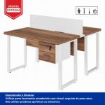 Estação de Trabalho Dupla 1,20×1,35m c/ 02 Gavetas c/ ponto de tomada PÉ QUADRO – Cor Nogal Sevilha/Branco – 34423 RORIZ Móveis para Escritório Linha 40 mm Nogal – Branco 12